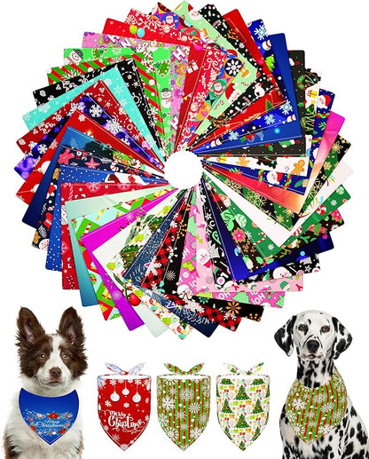 PET SHOW 50 Pack Christmas Big Dog Bandanas Bulk XL Washable Happy New Year Triangle Bibs for Medium Large Dogs Girl Boy Xmas Kerchief Set Pet Scarves Holiday Grooming Accessories
