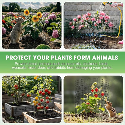 30Pcs Plant Protector from Animals,10 Pack 12'' x 12'' Wire Plant Protectors for Garden, Heavy Duty Plant Cages to Keep Animals Out, Wire Mesh for Plant Protection with Zip Ties & Stakes
