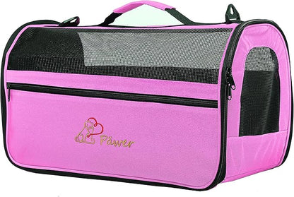Pawer 18” x 10” x 10”Soft-Sided Foldable Airline Approved Pet Carrier for Cat, Puppy and Small Dog, Washable 600D Oxford Fabric, with Handle and Strap for Carry, Multiple Colors Available
