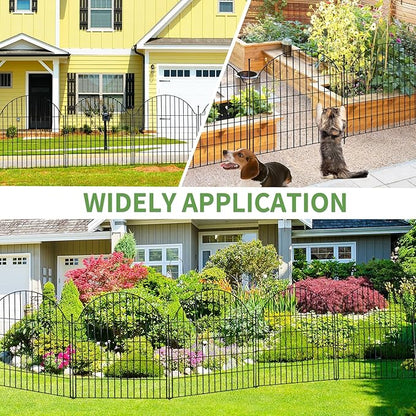 10 Panels No Dig Decorative Garden Fence, 32in (H) x 23.6ft (L) Outdoor Animal Barrier Fencing with Ground Stakes, Temporary Rustproof Metal Wire Panel Border for Rabbit,Dog