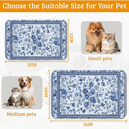 Blue Flower Dog Food Mat,Absorbent Pet Feeding Mat for Food and Water Bowl,Quick Dry Dog Placemat Non Slip Rubber Backing Waterproof Pet Supplies 12" x 20"