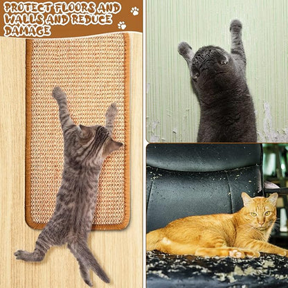 Tuanse 4 PCS Cat Scratcher Mat, 15.7 x 7.8 Inches Sisal Cat Scratching Pad, Horizontal Floor Scratching Pad Rug with Adhesive Loop Tape for Protect Couch and Carpets(Khaki)