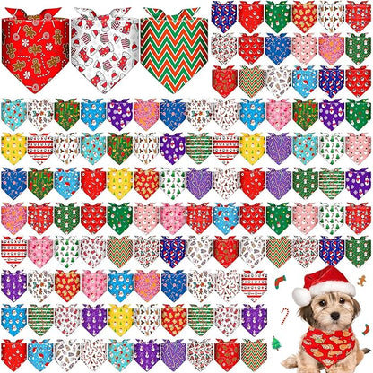 Sanwuta 120 Pcs Christmas Dog Bandanas Bulk Xmas Bandanas for Dogs Triangle Kerchief Bibs Scarf Set for Pet Christmas Costume Photo Props Accessories Pet Shops Grooming, 30 Styles