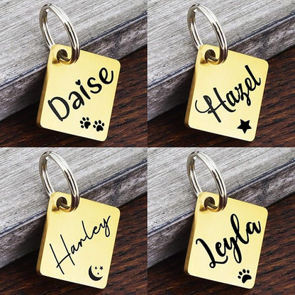 Ultra Joys Dog ID Tag, Custom Dog Tag Personalized Cat Tag, Pet ID Tag, Brushed Stainless Steel Diamond Dog Tag Gold Medium