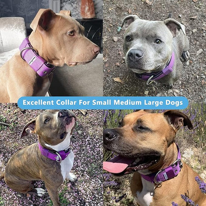 Heavy Duty Tactical Dog Collar - 1.5" Width Military Durable Thick Nylon with Adjustable Metal D Ring & Buckle Working Training K9 Collar for Medium Large Dogs (M(17"-20"), Purple)