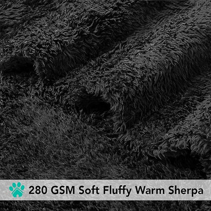 PetAmi Fluffy Soft Dog & Cat Blanket - Black Sherpa Fleece, Calming Pet Blanket for Couch, Small 24x32