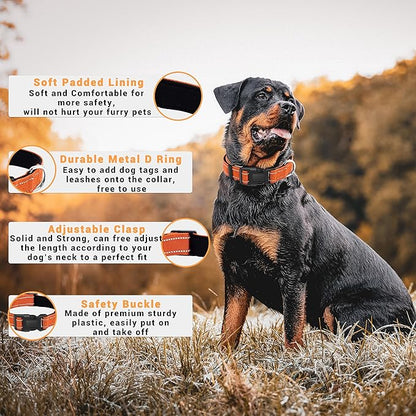 2 Pack Reflective Dog Collar with Safety Locking Buckle, Adjustable Soft Breathable Comfortable Nylon Pet Collar for Small, Medium and Large Dogs, Orange, M