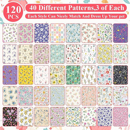 Reginary 120 Packs Spring Dog Bandanas Bulk Flower Dog Scarf Adjustable Holiday Floral Pet Scarf Flower Washable Scarves Triangle Drool Bibs for Cat Pet Costume Supply