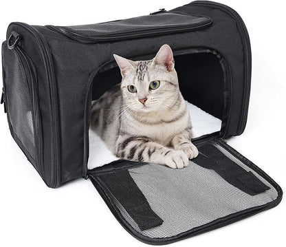 Mile High Life | Outdoor Travel Pet Carrier | Kitty Puppy Cat Carriers | Collapsible Dog Carrier for Small Medium Dogs | Cat Crates w Breathable Mesh with Soft-Sided (Black, Medium)
