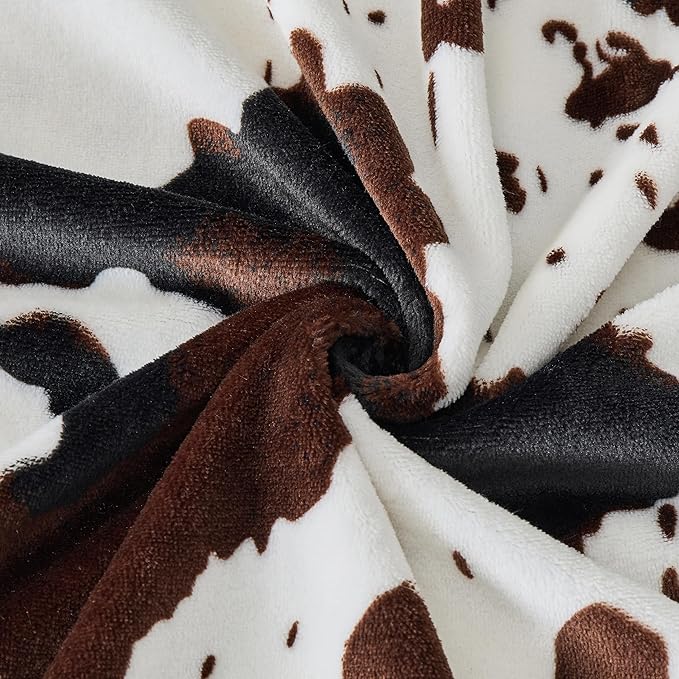 Bnuitland Cow Printed Fleece Flannel Throw Blanket, 300 GSM Double Sided Fuzzy Fluffy Blanket for Bed Sofa Couch Travel, Super Soft Lightweight for Adults and Kids, 90×108 inch