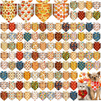 Amylove 120 Pcs St. Patrick's Day Dog Bandanas Bulk Holiday Triangle Dog Pack Puppy Kerchief Bandana Adjustable Spring Pet Scarf for Pet Cat Costume Accessories Decor(Turkey)