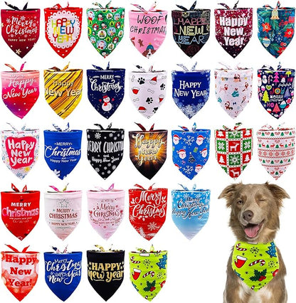 30 Pack Christmas Happy New Year Dog Bandanas Bulk 33 Inch Large Dog Bandanas XXL Stitch Dogs Bandana Grooming L