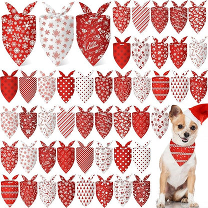 Abbylike 50 Pcs Valentines Day Dog Bandanas Bulk Red and White Polka Dots Stripes Bandanas for Dogs Triangle Kerchief Bibs Scarf for Pet Romantic Costume Photo Props Accessories(31.5 x 21.7 x 21.)