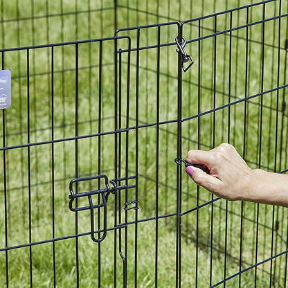 MidWest Homes for Pets Folding Metal Puppy / Dog Exercise Pen, Indoor/Outdoor Playpen with Secure Door, Provides 16 Sq Feet of Play Space, 24-Inches Tall, Black E-Coated