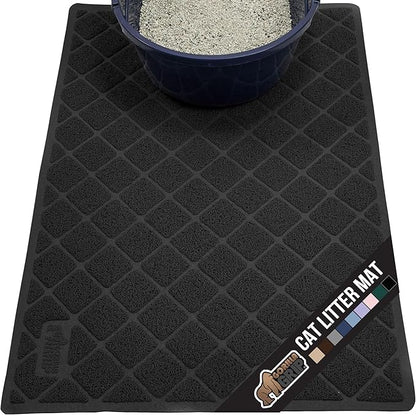 GORILLA GRIP Cat Litter Box Mat, 40x28, Water Resistant, US Designed Kitty Litter Trapping Mats, Easy to Clean, Scatter Control, Less Mess and Clean Floors, Kitten Supplies for Indoor Cats, Black