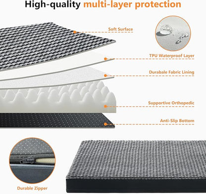 KISYYO Orthopedic XXL Dog Beds for Extra Large Dogs with Removable Washable Cover and Removable Pillow for Crate, Waterproof Extra Large Dogs Mat, Grey, 47x29