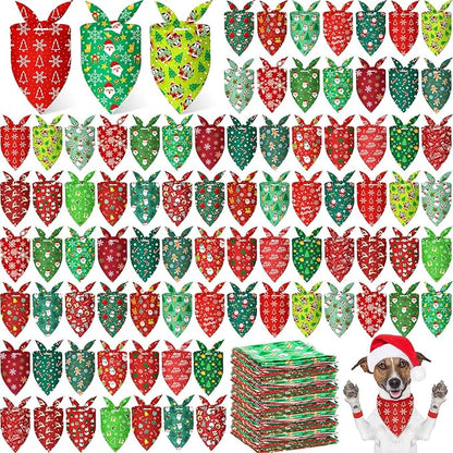200 Pcs Dog Bandanas Bulk, Red & Green Triangle Dog Kerchiefs for Small Medium Large Dogs, Reusable Pet Scarves for Groomers, Pet Shops, Parties & Photo Props, 25 Styles