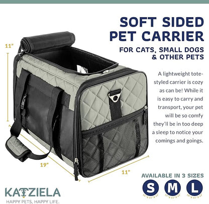 Deluxe Quilted Airline Approved Pet Dog & Cat Carrier for Airplane Travel - by Katziela (Large, Gray)