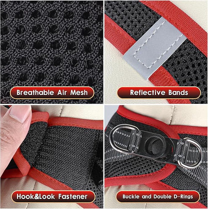 YIMEIS Dog Harness and Leash Set, No Pull Soft Mesh Pet Harness, Reflective Adjustable Puppy Vest for Small Medium Large Dogs, Cats (Black & red 01, Small (Pack of 1)