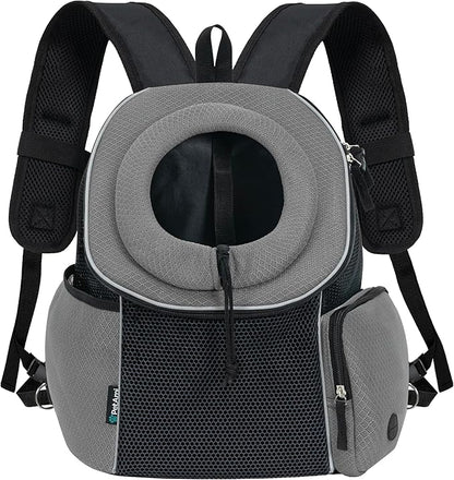 PetAmi Dog Front Carrier Backpack, Ventilated Adjustable Dog Pet Cat Chest Carrier Backpack, Dog Carrier for Hiking Camping Travel, Small Dog Puppy Medium Cat Carrying Bag, Max 14 lbs, Grey