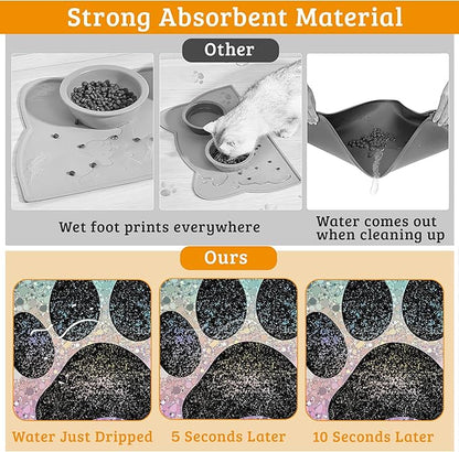 Pet Feeding Mat,Dog Paw Absorbent Dog Cat Food Mat Dog Mat with Rubber Backing,Non-Slip Water Bowl Placemat,Pet Supplies 12" x 20"