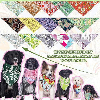 150 Pcs Paisley Dog Bandanas Bulk Pet Bibs Colorful Triangle Scarf Pet Paisley Bandanas for Medium Large Dogs Spring Summer Birthday Costume Decoration