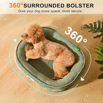 Dog Beds for Small Dogs,Orthopedic Bed with Removable Cover&Non-Slip Bottom Couch Bed with Four-Sided Bolster Green S