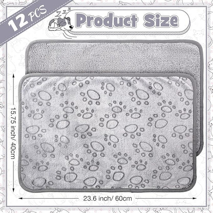 Tegeme 12 Pcs Pet Blankets Soft Fluffy Fleece Dog Cat Warm Paw Print Pattern Blankets Flannel Throw for Pets Dog Puppy Cat(23 x 16 Inch,Gray)