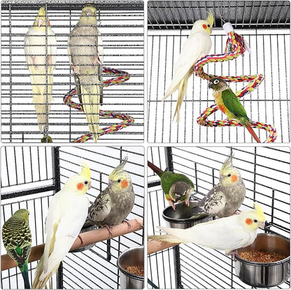 Yaheetech 69-inch Wrought Iron Rolling Large Parrot Bird Cage for African Grey Small Quaker Amazon Cockatiel Sun Parakeet Green Cheek Conure Dove Lovebird Budgie Play Top with Stand