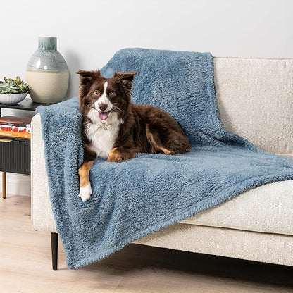 PetAmi Fluffy Waterproof Dog Blanket for Small Medium Dogs, Soft Warm Pet Sherpa Throw Pee Proof Couch Cover, Reversible Cat Puppy Bed Blanket Sofa Protector, Plush Washable Pad (Dusty Blue, 29x40)