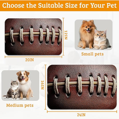 Football Texture Feeding Mat,Laces Stripes Absorbent Quick-Dry Cat Dog Food and Water Bowl Mats,Non-Slip Rubber Backing Mat,Cat Dog Accessories Supplies 16" x 24"