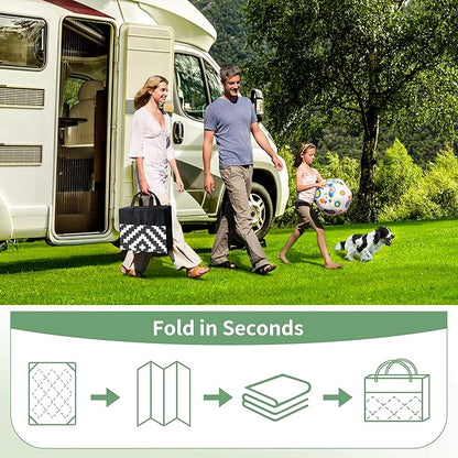 GENIMO Outdoor Rugs 8x10 Waterproof, Reversible Mats, Area Plastic Straw Rug, Outside Carpet, Geometric Rv Mat for Patio Camping Picnic Backyard Deck Balcony Porch Beach Trailer (Black & White)