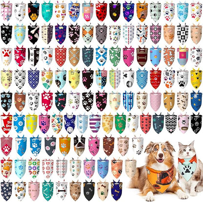 150 Pcs Paw Dog Bandanas Bulk Pet Bibs Colorful Triangle Scarf Pet Paw Bandanas for Medium Large Dogs Spring Summer Birthday Costume Decoration
