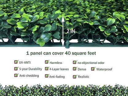 Artificial Boxwood Roll,48x120 in (40 sqft) UV-Anti Faux Ivy Boxwood Hedge Leaf Grass Wall for Patio Balcony Privacy, Garden, Backyard Greenery Wall Backdrop and Fence Decor