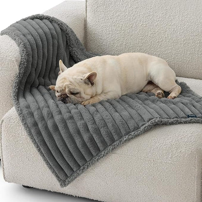 Bedsure ComfyFleece™ Waterproof Dog Blankets for Medium Dogs - Soft Puppy Cat Blanket Corduroy Fleece Washable, Cozy Calming Reversible Furniture Protection for Pet Kitten Doggy,30"x40", Warm Grey