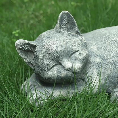 Garden Sleeping Cat Memorial Stone Cat Grave Marker Remembrance Kitten Statues for Garden,Patio,Lawn,Grave Decor Pet Sympathy Gift