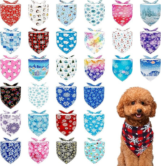 30 Pack Winter Dog Bandanas Bulk for Small Dogs Stitch Edge Dog Bandanas Puppy Cats Scarves Grooming S
