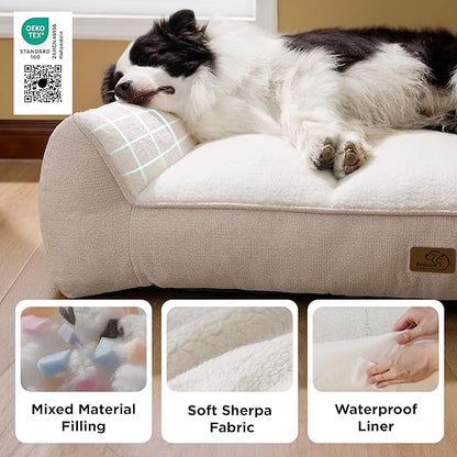 Bedsure SupportMax™ XL Plus Orthopedic Dog Beds Large Sized Dog - Extra Thick Supportive Dogs Couch with Waterproof Washable Cover, Jumbo Comfort Pet Sofa with Soft Sherpa & Nonskid Bottom, Beige, 48"