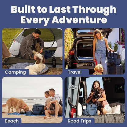 The Original Doggy Bag™ - Complete Dog Travel Bag for Supplies with 2 BPA-Free Travel Dog Bowls & 2 Pet Food Containers - Traveling Kit for Road Trips, Camping, Weekend Away or Doggy Gift: Navy