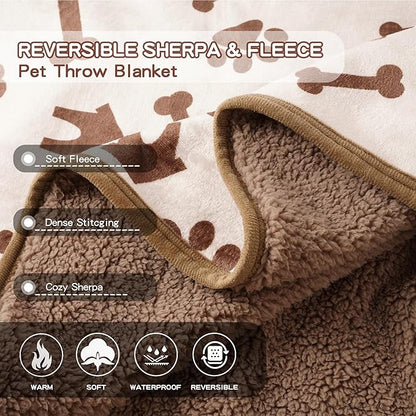 Waterproof Dog Blankets Pet Blanket, 30"x40" Cat Blanket for Indoor Cats, Soft Fluffy Sofa Car Bed Protector, Reversible Sherpa Fleece Puppy Blanket for Small Medium Dogs (Beige-House)