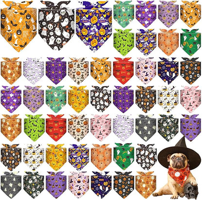 Sanwuta 48 Pcs Halloween Dog Bandanas Bulk Pumpkin Dog Bandanas Adjustable Ghost Colorful Scarf Handkerchief Bib Accessories for Small Medium Large Breeds Pet Costume Accessories