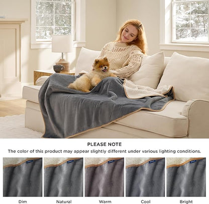 Bedsure Waterproof Dog Blankets for Extra Large Dogs - XL Cat Blanket Washable for Couch Protection, Sherpa Fleece Puppy Blanket, Soft Plush Reversible Throw Furniture Protector, 50x60, Grey