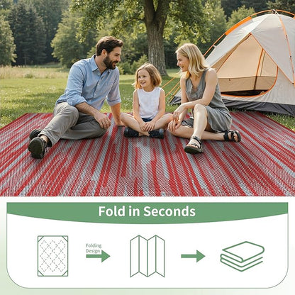 GENIMO Outdoor Rug for Patio Clearance, 6'x9' Waterproof Camping Mat, Reversible Plastic Straw Rugs for RV, Camper, Balcony, Backyard, Picnic, Deck (Red Grey)