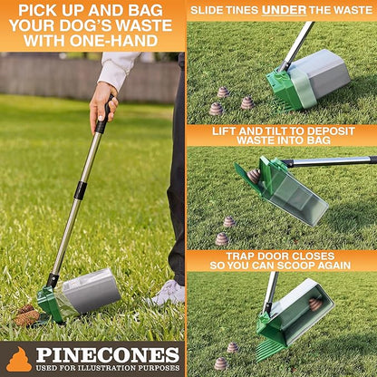 Neater Pet Brands Lift N’ Bag 2.0 Dog Pooper Scooper with Bag Attachment & 22" Pole for Small to Large Dogs, New & Improved Design, 15 Refill Bags, Heavy Duty Dog Poop Scooper for Yard, One-Hand Use