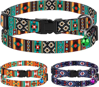 Cat Collar Breakaway 2PCS Adjustable Pattern Tribal Aztec Southwest Safety Pet Collars for Cats Kitten (Aztec + Tribal)