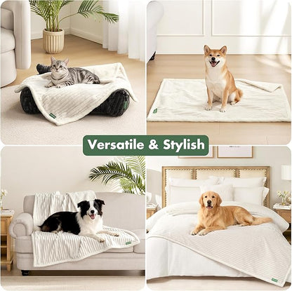 Waterproof Puppy Blankets for Small Dogs - Cozy Fleece Calming Cat Blanket for Couch Furniture Protector, Washable Dog Blankets for Indoors & Outdoors, Cream, 25"x35"