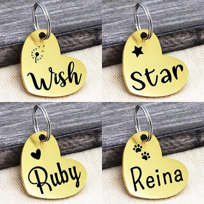Ultra Joys Custom Personalized Pet ID Tag - Brushed Stainless Steel Heart Dog Tag Gold Medium