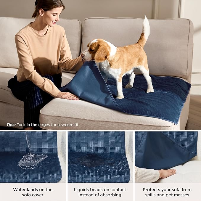 Bedsure Waterproof Bed Cover for Dogs Washable - Waterproof Blanket for Twin Bed Couch Sofa Cozy, Lightweight Furniture Protector for Pet Cat Quick Drying, Navy, 68x82IN