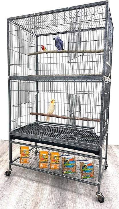 Extra Large Wrought Iron Breeding Flights Canary Parakeet Cockatiel Lovebird Finches Parrot Home Cage Double Large Front Doors 4 Side Doors Bottom Storage Shelf On Lockable Wheels