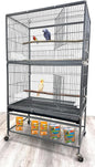 Extra Large Wrought Iron Breeding Flights Canary Parakeet Cockatiel Lovebird Finches Parrot Home Cage Double Large Front Doors 4 Side Doors Bottom Storage Shelf On Lockable Wheels